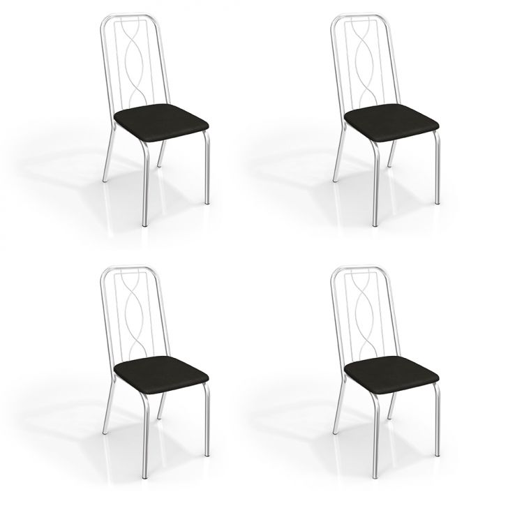 Conjunto Com 4 Cadeiras De Cozinha Viena Cromado E Preto