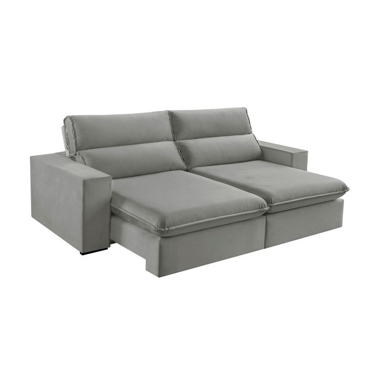 Sofá 4 Lugares Retrátil E Reclinável Free Veludo Cinza Prateado 250 Cm