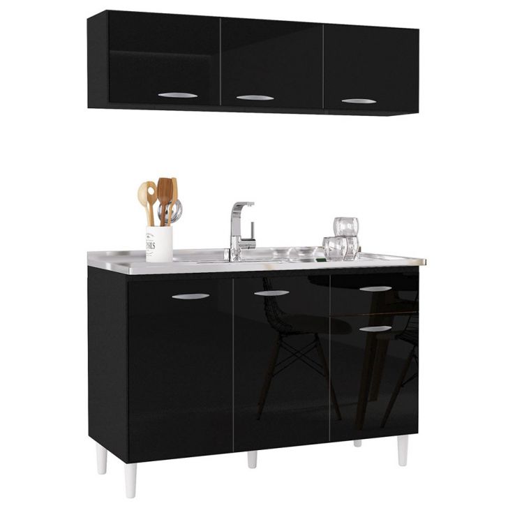 Armário de Cozinha CP01 Com Pia Inox Classic P11 Preto - Mpozenato