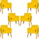 Kit 6 Poltronas Decorativas Confortáveis Para Sala Nina Suede Amarelo Pé Castanho - Clique E Decore