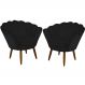 Kit 02 Poltronas Decorativa Pétala Pés Palito Suede Preto