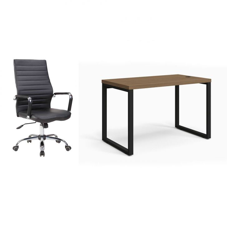 Conjunto de Mesa Munique Carvalho 120 cm com Cadeira de Escritório Diretor Giratória Cleaner Preta