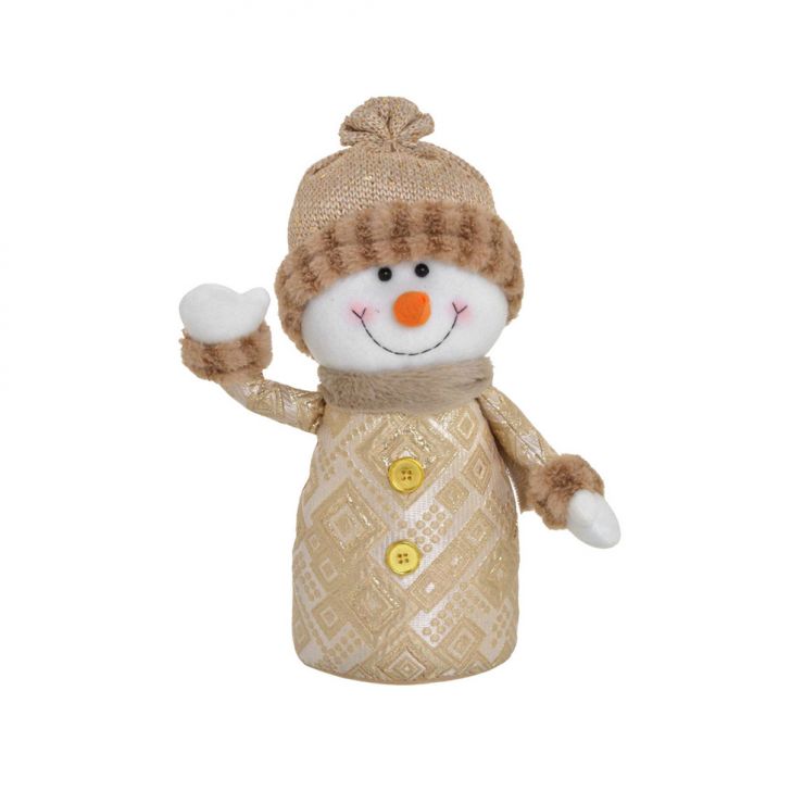 Enfeite Natalino Espressione Boneco de Neve Branco e Dourado 33 cm