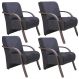 Kit 4 Poltronas Para Sala de Espera Recepção Preto Em Suede Com Braços de Madeira Decorativa Confortável Até 120 kg - PSM