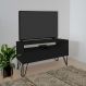 Rack para TV Bancada Com Nicho e Gaveta Pés Hairpin Legs Estilo Industrial Preto Laca
