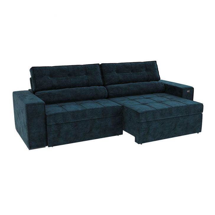 Image of Sofá 4 Lugares Retrátil E Reclinável Lanus Veludo Azul Marinho 270 Cm PLA-KA161UP78OOVMOB