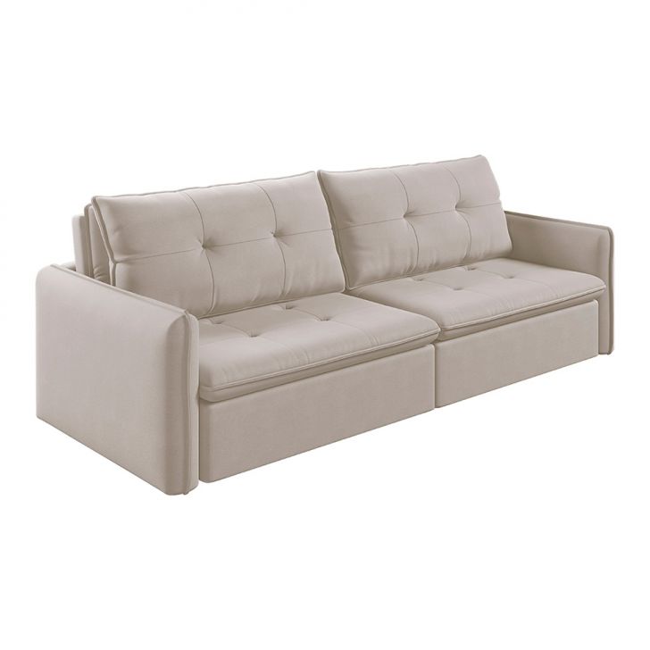Sofá 3 Lugares Retrátil E Reclinável Braga Linho Cru 220 Cm