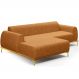 Sofá 3 Lugares com Chaise Esquerdo Para Sala de Estar Molino 245cm D02 Base Castanho Pés D'ouro Couríssimo Whisky B-90 - Lyam Decor