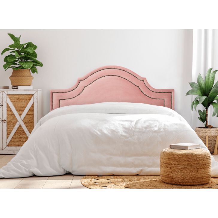 Cabeceira Queen Para Cama Box Provençal Dupla 160x60 Veludo Rosê - Tachas Fumê