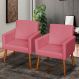 Kit 2 Poltronas Para Sala Decorativas Reforçadas Beatriz Suede Rosê Pé Castanho - Clique E Decore