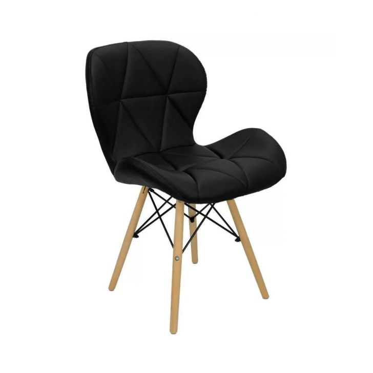 Cadeira Estofada Eiffel Slim Wood Pés de Madeira Preto