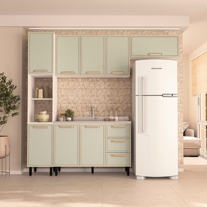 Image of Cozinha Compacta Sem Tampo Amara 8 Portas 3 Gavetas Verde E Branca PLA-MO895CL78POZMOB