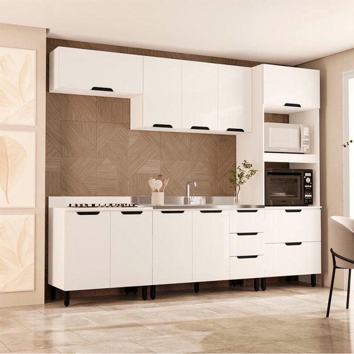 Cozinha Compacta Sem Tampo Meena 10 Portas 4 Gavetas Branca