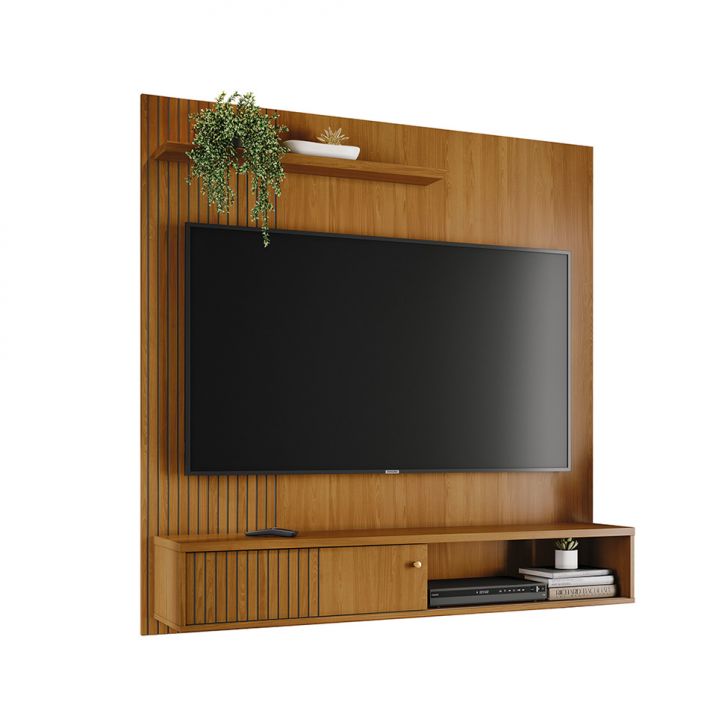 Painel Com Rack Suspenso Para Tv Até 65 Polegadas Aurora 1 Porta Cumaru