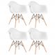 Kit 4 cadeiras Charles Eames Eiffel DAW com braços e pés de madeira clara Branco