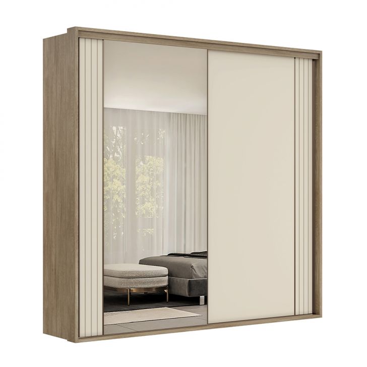 Guarda-roupa Casal Com Espelho Imperium 2 Portas 6 Gavetas Carvalho E Off White 242 Cm