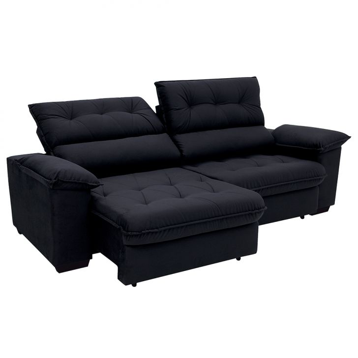 Sofá 3 Lugares Retrátil E Reclinável Piemont Suede Preto 230 Cm