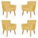 Kit 4 Poltronas Decorativa para Sala de Estar Cecília Suede Amarelo - Montanaris Decor