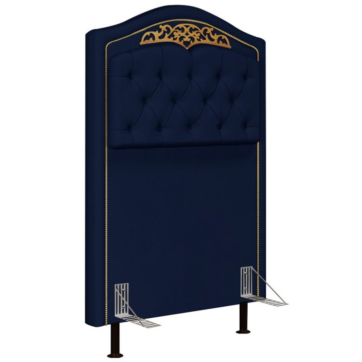 Cabeceira Cama Box Solteiro 90cm com Tachas Imperial Veludo J02 Azul - Mpozenato