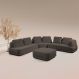 Sofá de Canto Modulado Vercelli 642cm com Almofadas Soltas e Puff Veludo Luxo Marrom G92 - Gran Belo