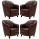 Kit 4 Poltronas Decorativas Sala de Estar Pés Madeira Kairós Couro Chocolate G03 - Gran Belo