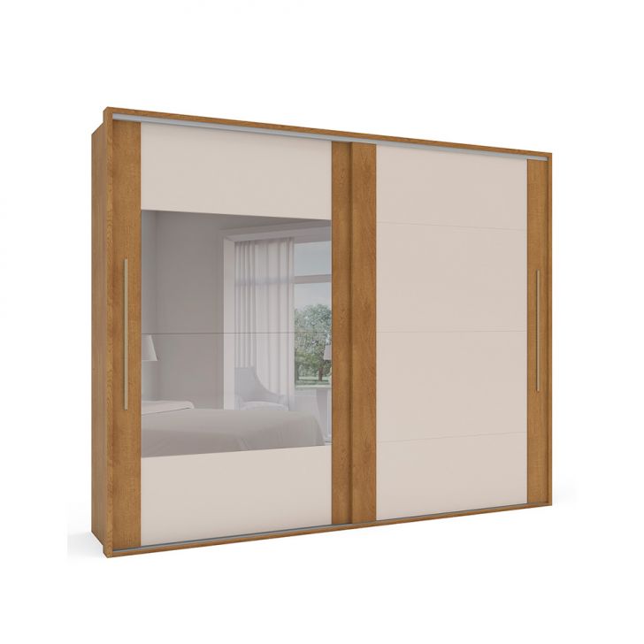 Image of Guarda-roupa Casal Com Espelho Sevilha Flex 2 Portas 4 Gavetas  Freijó E Off White PLA-MO895CL78OGBMOB