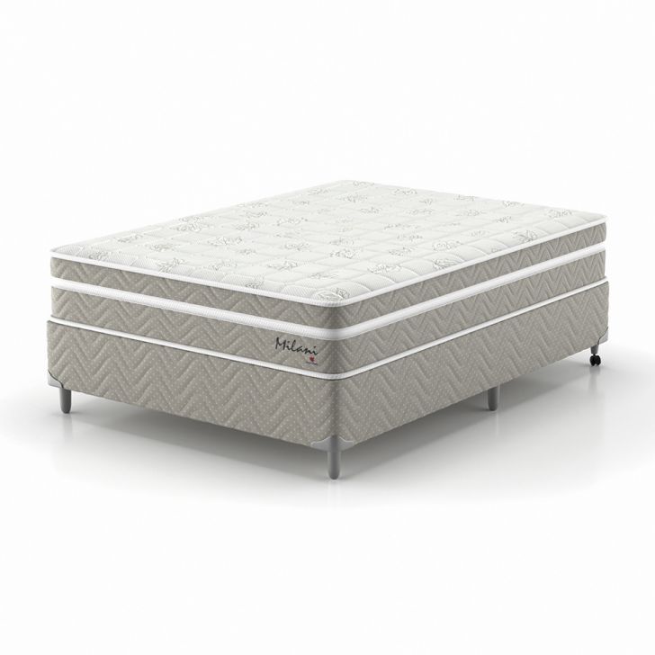 Cama Box Casal Com Colchão Milani Mola Verticoil Bege