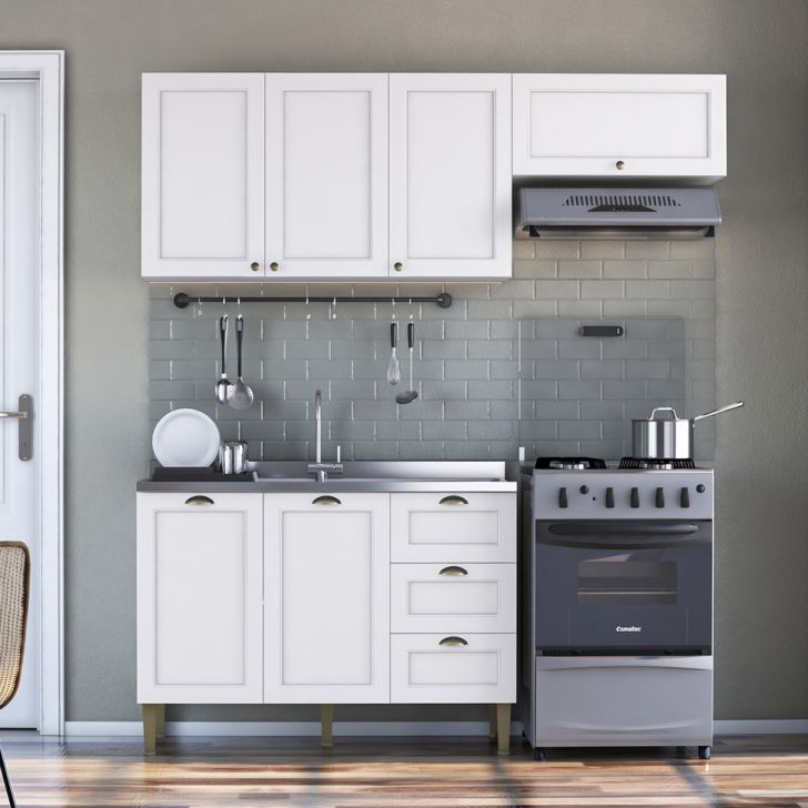 Cozinha Compacta Lavanda 6 Portas 3 Gavetas Branca