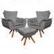 Kit 2 Poltronas Decorativas Base Giratória Giromad com Puff Opla Suede Grafite - Ibiza