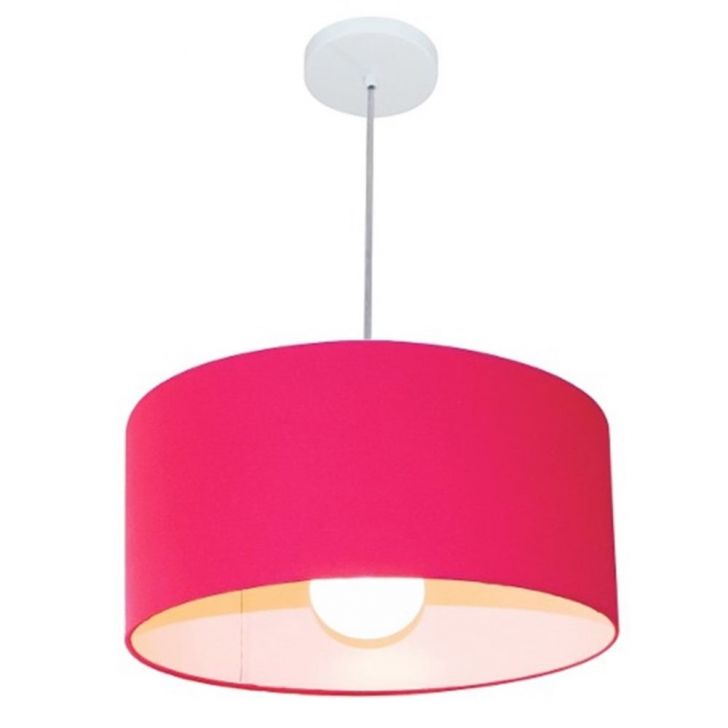 Pendente Cilíndrico 4052 Cúpula em Tecido 50x21cm Rosa Pink - Bivolt