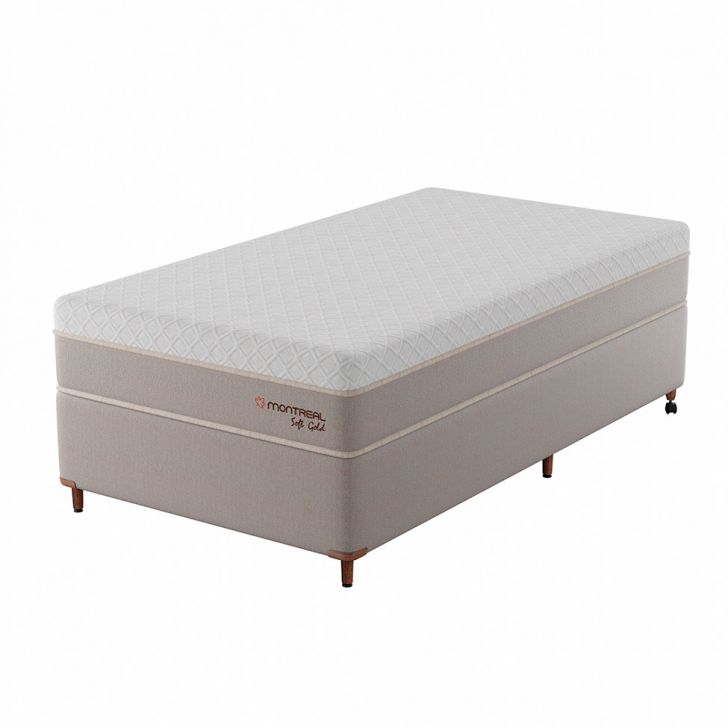 Cama Box Com Colchão Solteirão Soft Gold Molas Ensacadas (28x96x203) Bege