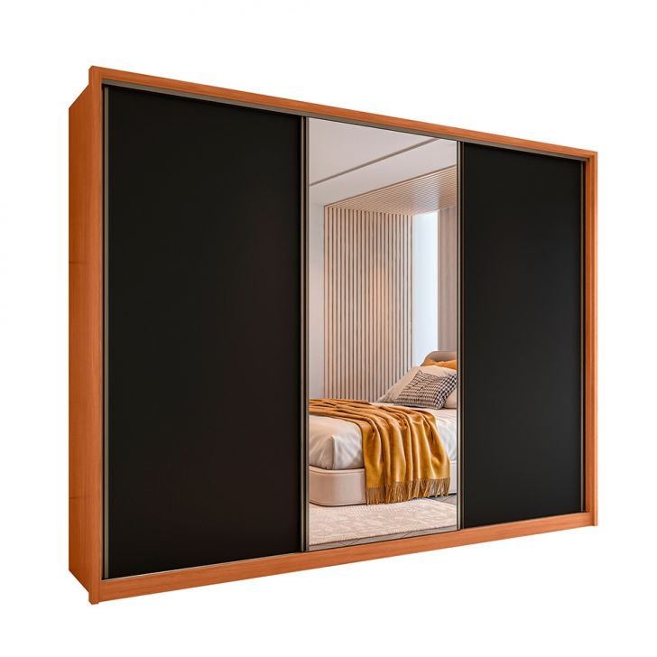 Image of Guarda-roupa Casal Com Espelho Amara Flex 3 Portas 6 Gavetas Freijó E Preto PLA-MO895CL68JITMOB