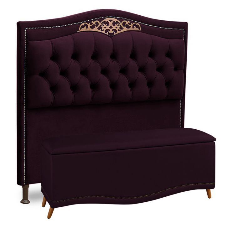 Cabeceira e Calçadeira Baú Cama Box Casal Belize 140cm Luxor Roxo - Desk Design