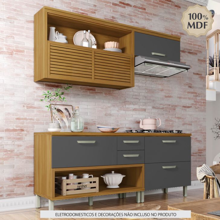 Cozinha Compacta Princesa 4 Portas 4 Gavetas Freijó e Grafite