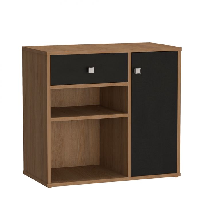 Armário de Escritório Ravena 1 PT 1 GV Mel e Preto