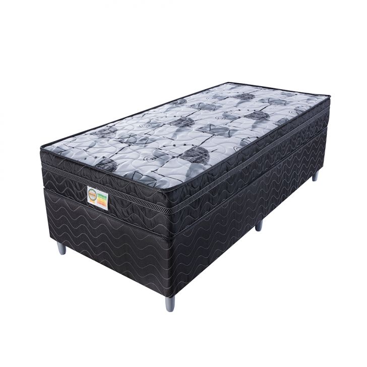 Cama Box Solteiro Imperial Com Colchão Mola Verticoil (108x198) Preta E Cinza