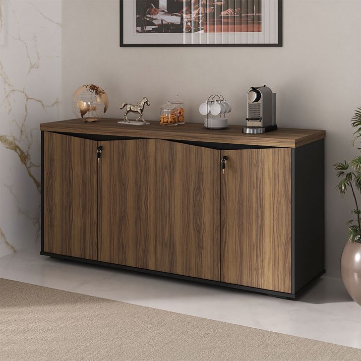 Armário de Escritório Lane 4 PT Nogal e Preto