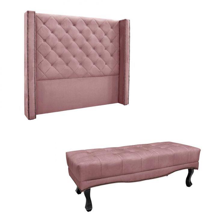 Conjunto de Cabeceira Casal com Recamier Vicenza Veludo Lilás