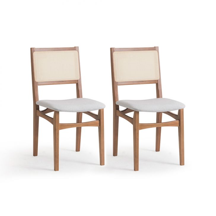 Conjunto com 2 Cadeiras Serena com Tela Natural Algodão Cinza Claro e Marrom