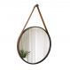 Espelho Decorativo Adnet Preto Alça Corino Caramelo 50 cm Redondo Preto/Caramelo, 50 cm