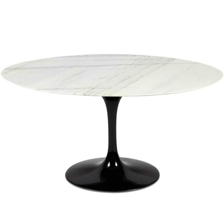 Mesa de Jantar Saarinen Oval 180x100 cm Mármore Branco Extra Base Preta