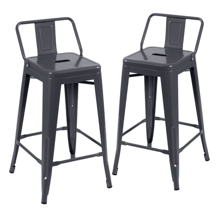 Kit 2 banquetas médias Iron Tolix com encosto 66 cm Cinza Escuro