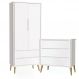 Guarda Roupa 2 Portas e Cômoda 3 Gav Theo Branco Fosco Pés Madeira Natural - Reller Móveis