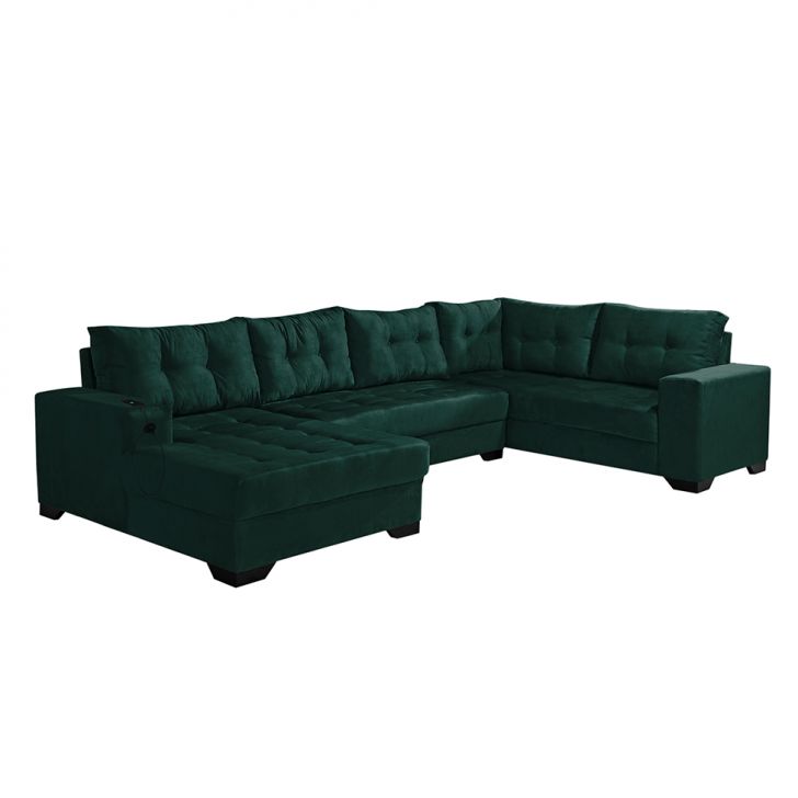 Image of Sofá De Canto 6 Lugares Dijon Com Chaise Esquerdo E Entrada Usb Suede Verde PLA-IM730UP68EOHMOB