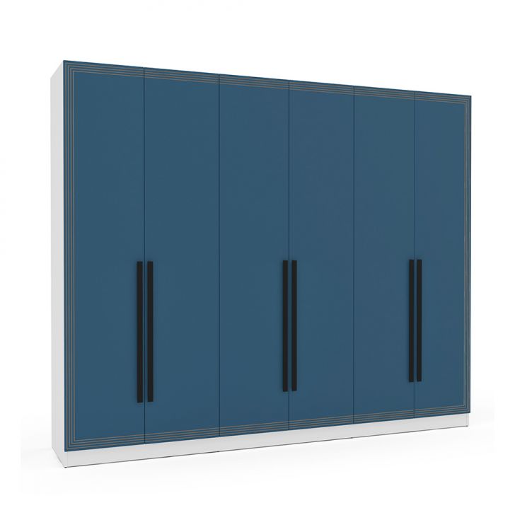 Image of Guarda-roupa Casal Valência 6 Portas 4 Gavetas Branco E Azul PLA-MO895CL68ONZMOB