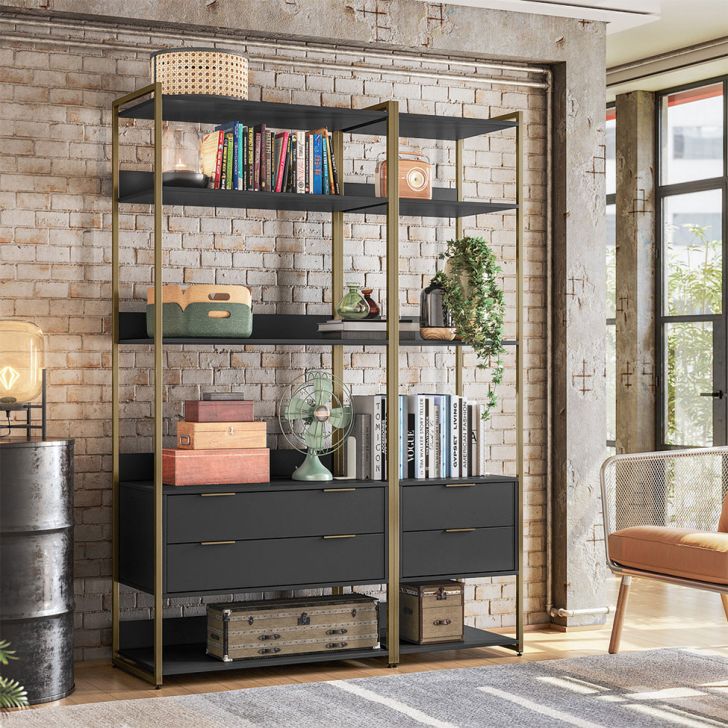 Guarda-roupa Closet Industrial Mital 4 Gavetas Preto E Dourado 143 Cm