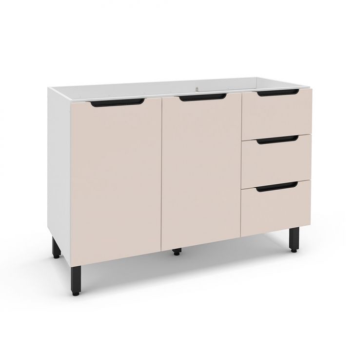 Balcão De Cozinha Meena Sem Tampo 2 Portas 3 Gavetas Creme E Branco