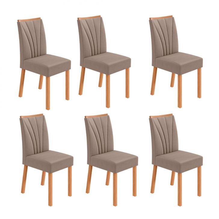 Conjunto com 6 Cadeiras Tessera Suede Bege e Amêndoa