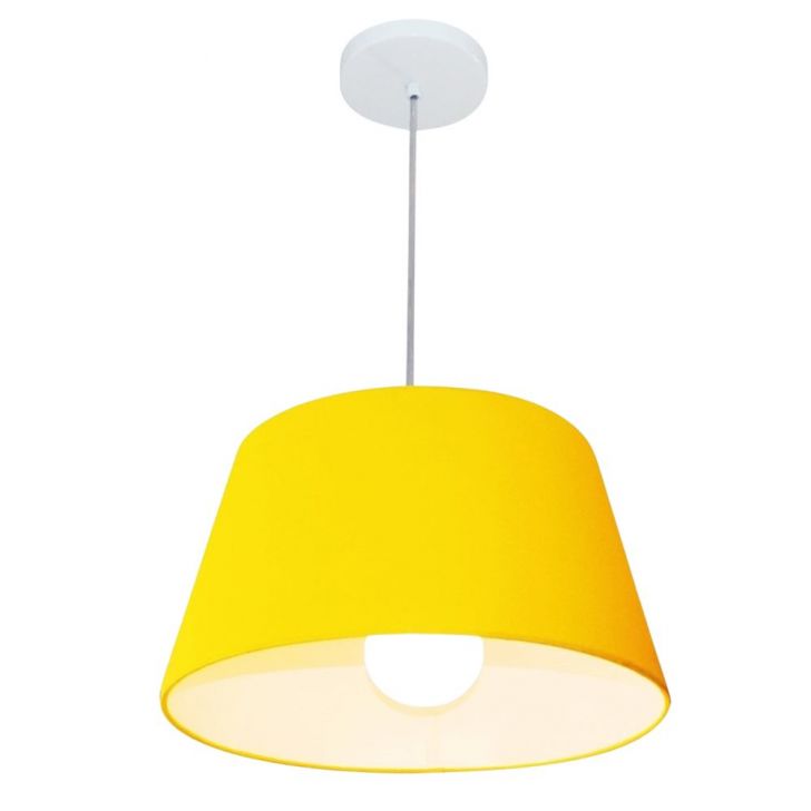 Pendente Cone Md-4039 Cúpula em Tecido 21-40x30cm Amarelo - Bivolt