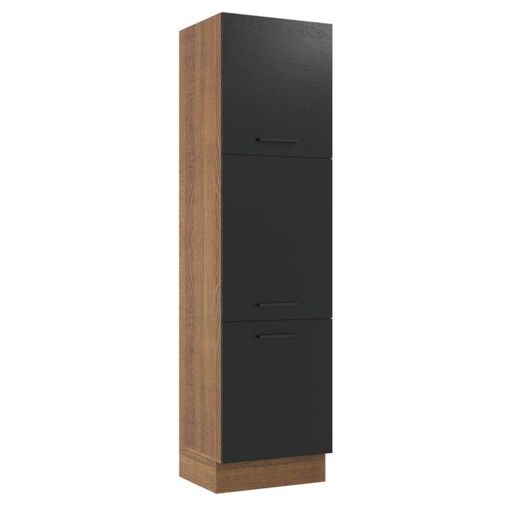 Paneleiro Armário de Cozinha 60 cm 3 Portas Rustic/Preto Agata Madesa